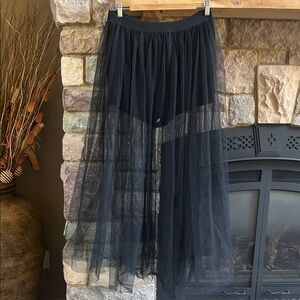AKIRA Black Sheer Tulle Maxi Skirt with Lined Short